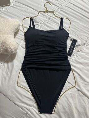 La Blanca Black Ruched One-Piece Swimsuit